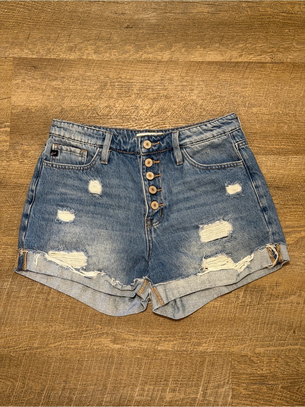 Kancan High-Rise Distressed Denim Shorts